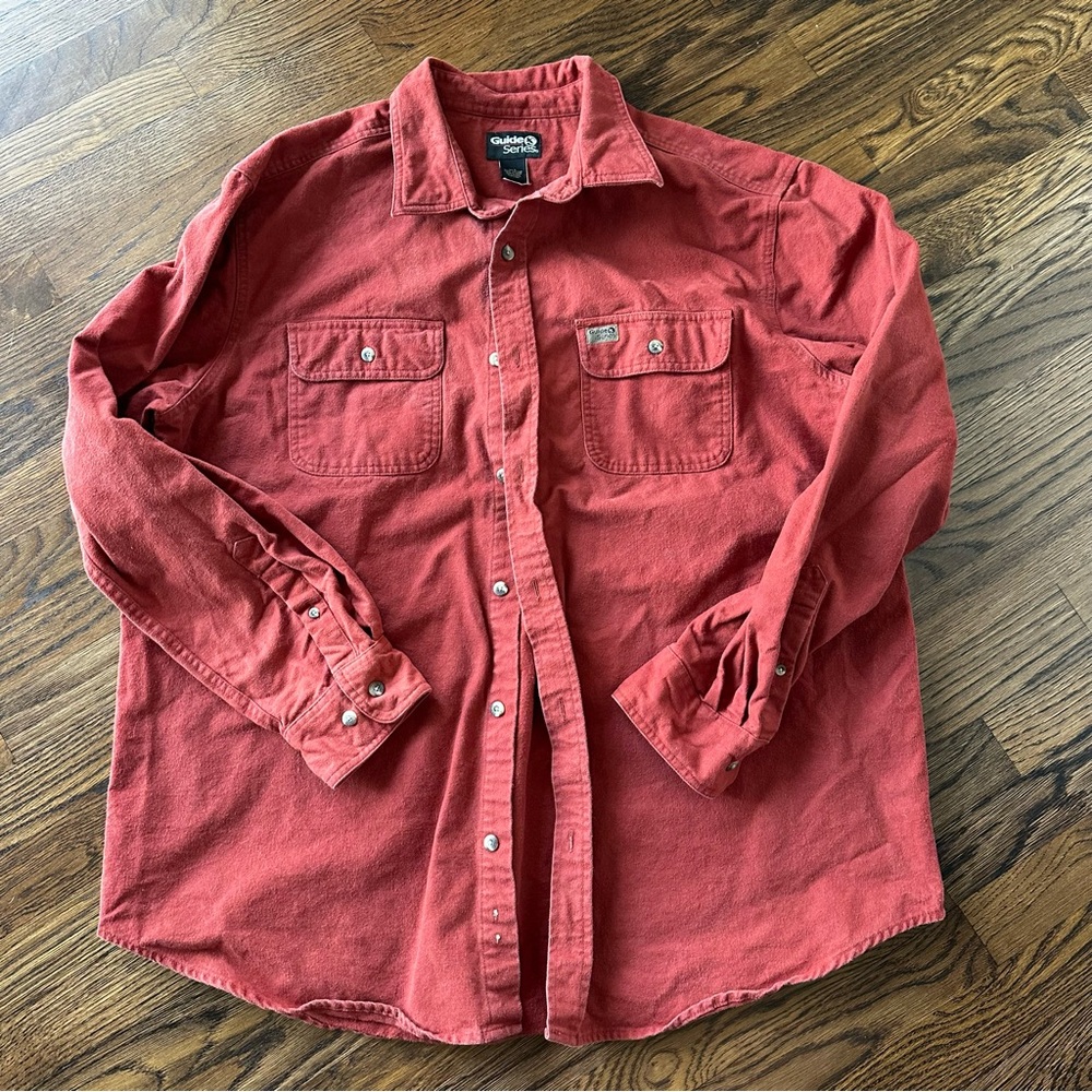 Guide Series Work Shirt Button Up Mens Size XLT Tall Orange LS Flannel Chamois